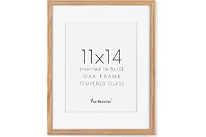 Fun Memories 11x14 Picture Frame, Solid Oak Wood 11 x 14 Photo Frames for Wall, 11 by 14 Frames with Tempered Real Glass, 11x14 Picture Frame with Mat for 8x10, Wooden Wall Gallery 11 x 14 Frame Set