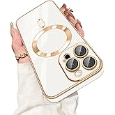 Dinick Designed for iPhone 15 Pro Case with Magnetic [Built-in Camera Cover] Compatible with MagSafe Soft TPU Glitter Cover Anti-Scratch Protective Slim for iPhone 15 Pro Case White and Gold