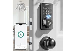 Ulecoce Fingerprint Keypad Deadbolt with Handle Set, Keyless Entry Door Lock, Door Locks for Front Door Lock Set, App Control, Auto Locking, Easy to Install, Matte Black