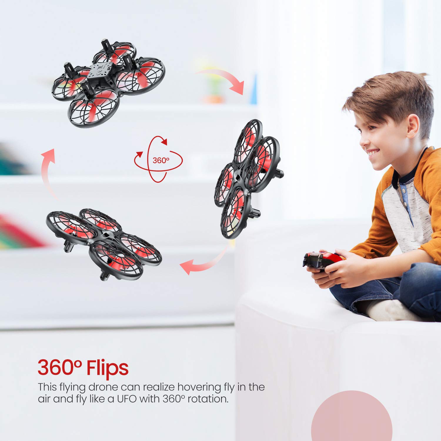 Tomzon D15 Hand Operated Mini Drone, Infrared Induction, Anti-Collision RC Quadcopter, 360° Flips UFO Drone Flying Toy, Hand Controlled Drone for Boys and Girls