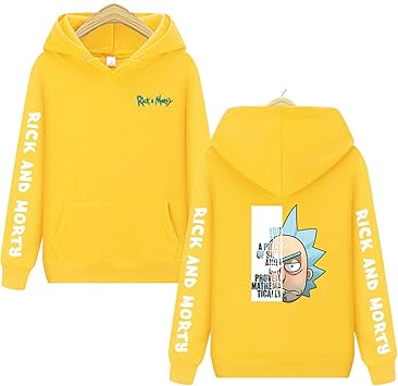 Amazon Co Jp ファッションメンズフーディープルオーバースウェットシャツリックとモーティプリントフーディーヒップホップトップス イエロー S ホーム キッチン