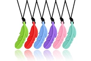 KALOVIN Chewy Necklaces for Sensory Kids, Boys and Girls, Feather Design Silicone Oral Motor Aids Teething Necklace for Mild Chewers with Autism, ADHD, SPD, or Special Need (Color 3)