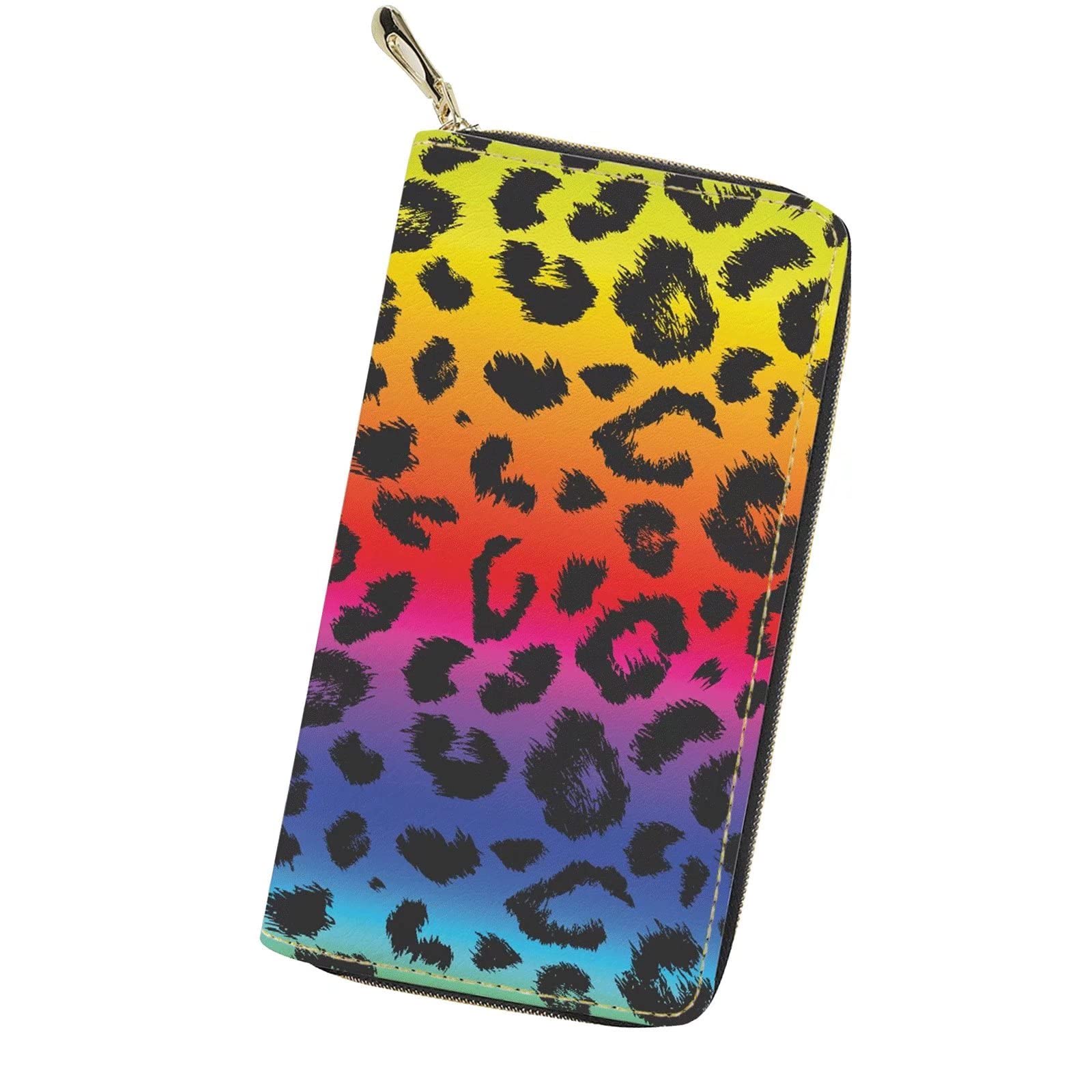 HELLHERO Rainbow Leopard Print Clutch Purse Leather Wallets Slim Long Wallets for Women Men Teen Girls Boys Unisex Card Holder Moneybag Storage Pouch