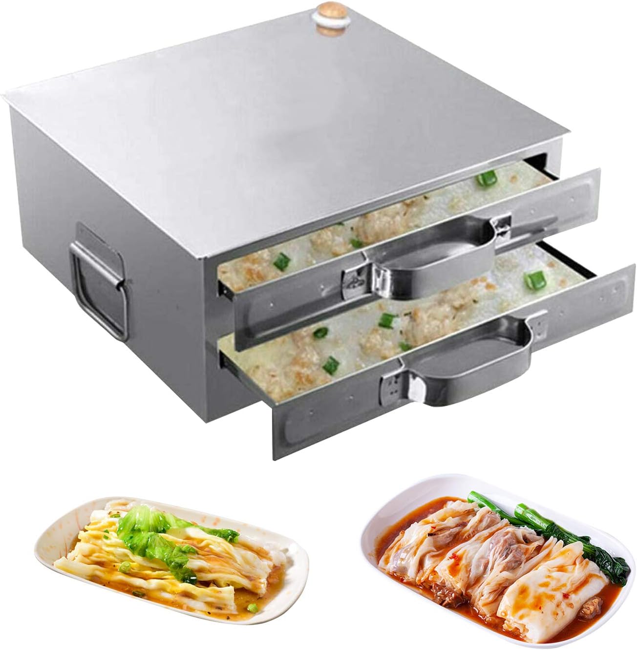 AOUSTHOP Rice Noodle Roll Machine, Steamed Vermicelli Roll Machine (2 Layer), Furnace Cooking Chinese Cuisine Recipes Cookware Drawer, with Extra Trays,Commercial Kitchen for DIY Food