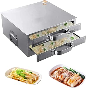AOUSTHOP Rice Noodle Roll Machine, Steamed Vermicelli Roll Machine (2 Layer), Furnace Cooking Chinese Cuisine Recipes Cookware Drawer, with Extra Trays,Commercial Kitchen for DIY Food