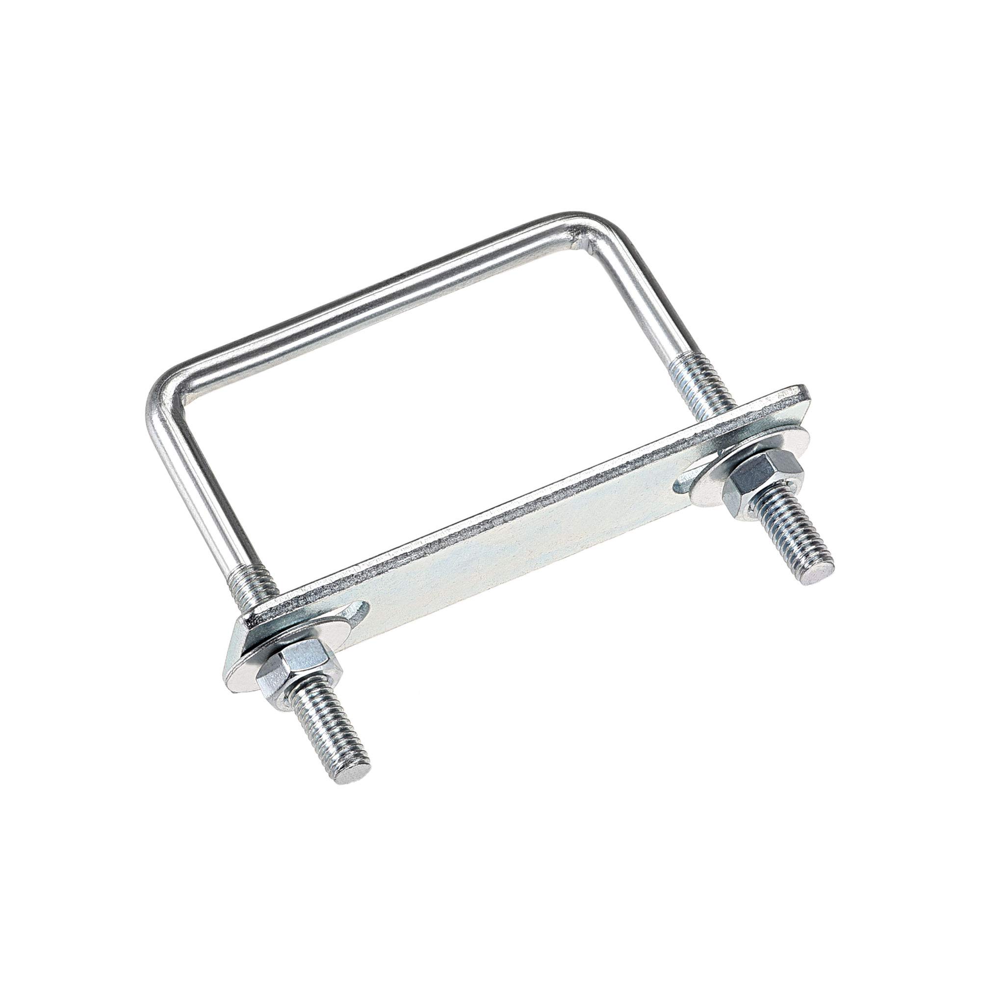 sourcing map Square U-Bolts 2-3/8"(60mm) Inner Width Carbon Steel M6 with Nuts, Frame Plate, Round Washers