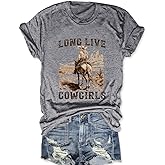 Savarana Western Cowgirls Shirts Women Vintage Graphic Tee Tops Funny Letter Print Country Music Tshirt