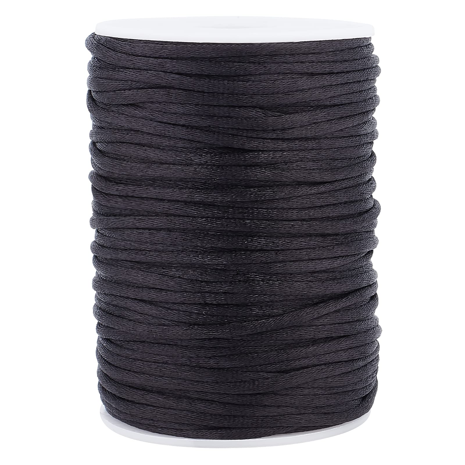 PH PandaHall 3mm Rattail Silk Cord, 50m/54 Yards Black Strong Thread Chinese Knot Thread Silky Beading String for Halloween Friendship Bracelet Necklace Macrame Trim Dream Catchers Crafts Making