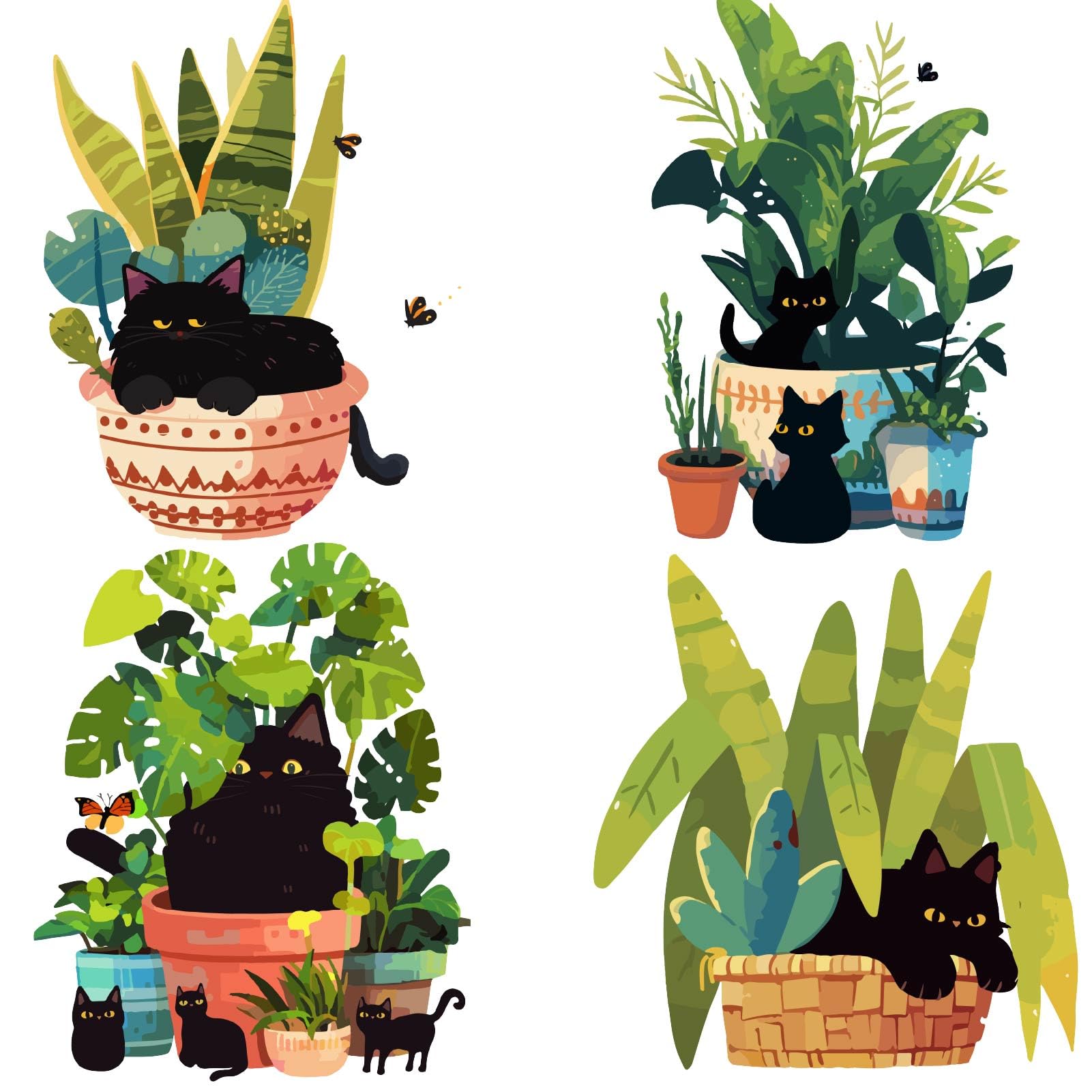 GORGECRAFT 4 Styles Green Plant Glass Stickers 16x16cm Summer Potted Static Wall Decal Sticker Sliding Door Window Anti-Collision Alert PVC Cling for Prevent Stop Birds Dogs Pets Strikes