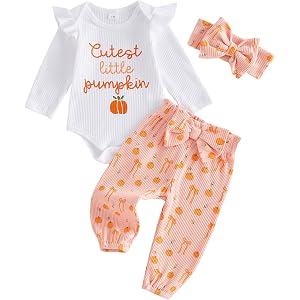 Muasaaluxi My First Halloween Baby Girl Outfit Romper Pants Headband 0-18M | Baby Girl Halloween Outfit Cutest Little Pumpkin