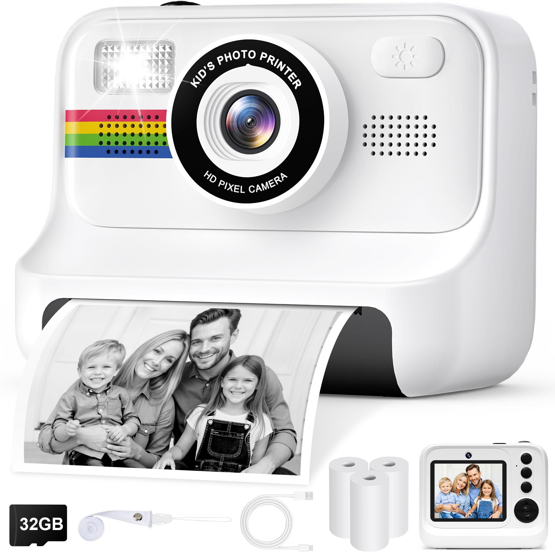 Gontence Kids Camera Instant Print - 2.4'' Selfie kids camera with 32GB Card | 3 Rolls Print Paper - 1080P Kids Digital Camera - Kids Toys Birthday Easter Gifts for Kids Girls Boys Aged 3-12(Black)