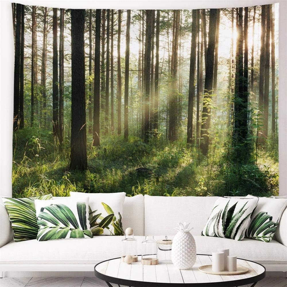 Tapestries - PROCIDA Forest Tree Tapestry Nature Landscape Tapestry Sunshine Through Tree Tapestries Wall Hanging Green Fresh Woodland Scenery for Bedroom Ceiling Aesthetic Decoration, 60