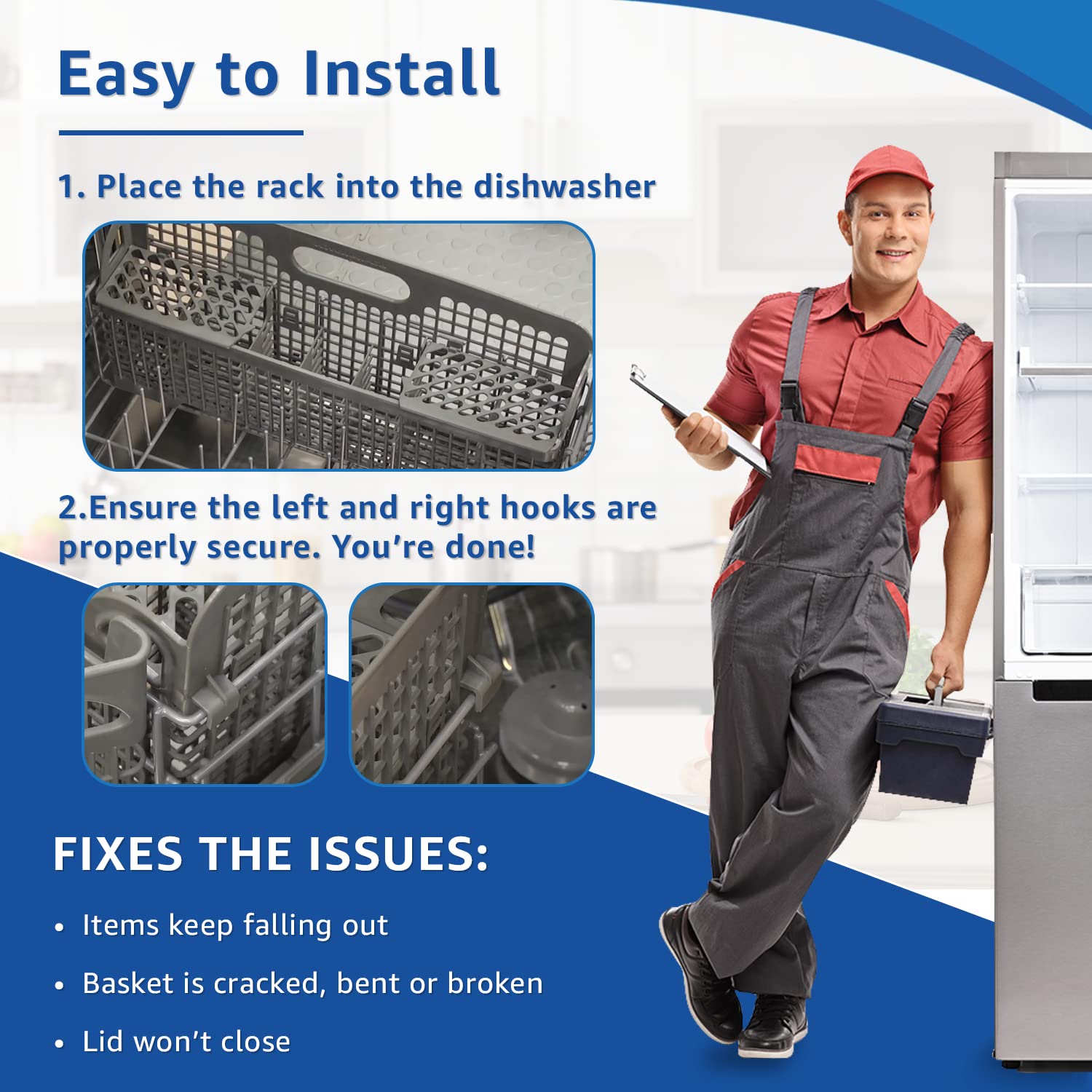 UPGRADED Lifetime Appliance W10190415 Silverware Basket Compatible with Whirlpool, Kenmore Dishwasher - WPW10190415