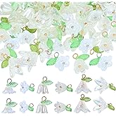 LEGENTLISUR 45-50Pcs Flower Charms for Jewelry Making Acrylic Charms for Bracelets Acrylic May Bells Floral Pendants for DIY Crafts Necklace Earring Jewelry Making Decoration