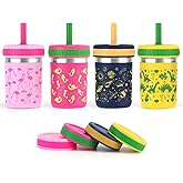 Sursip Stainless Steel Toddler Cups with Straws and Lids, Spill Resistant Sippy Cup Kids Tumbler with Silicone Straws for Smoothie, Drinking, Snacks, BPA-Free, Dishwasher Safe - 10 oz (4 Packs)