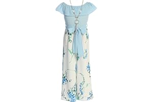 BluNight Collection Little Girls Sleeveless Relax Fit Jumpsuit Chiffon Belt Floral Romper Jumpsuit