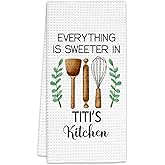 FIicy Titi Gifts Kitchen Towels, Gifts for Titis Aunt Auntie Aunty Decorative Dish Towels, Titis Gift from Nephew Niece Hand Towel for Kitchen, Everything is Sweeter in Titi’s Kitchen Decor(16x24 in)