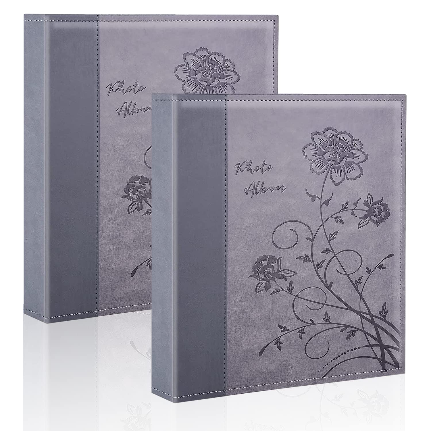 Miaikoe Photo Album 8x10 2 Packs Clear Pages Pockets Leathe Cover Slip Slide in Photo Album Each Holds 50 Vertical 8x10 Photos Picture Book for Wedding Family (Grey)