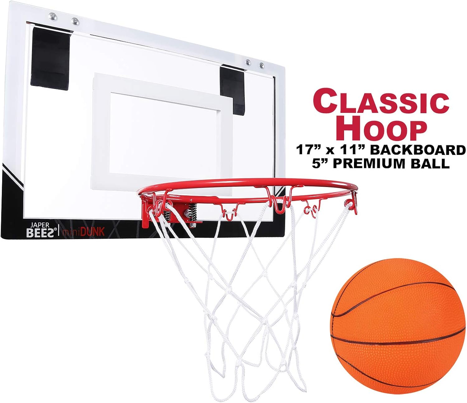 JAPER BEES Indoor Mini Basketball Hoop Over The Door & Wall Mount w/Shatterproof Backboard(Mini Dunk) : Clothing