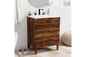DOOMOOK Nature Acacia Wood Bathroom Vanity with Integrated Ceramic Sink, 24" Freestanding Bathroom Vanity Cabinet with 2 Invisible Soft Closing Doors, Acacia Wood Grain