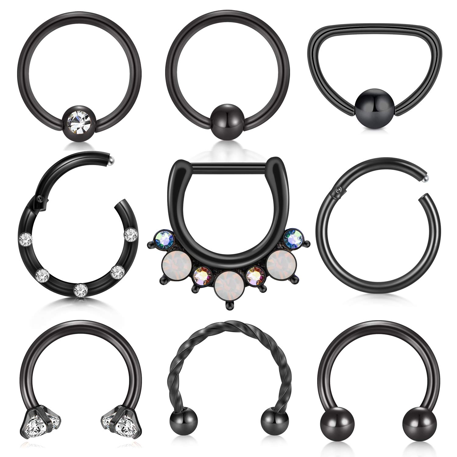 incaton Hoeseshoe Septum Rings 16G Surgical Stainless Steel Septum Piercings Clear CZ Opal Cartilage Daith Tragus Earrrings Clickers Piercing Jewelry