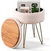 Cpintltr Footrest Footstools Round Velvet Ottoman with Storage Space Soft Vanity Chair with Memory Foam Seat Small Side Table Hallway Step Stool 4 Gold Metal Legs with Adjustable Footings Champagne