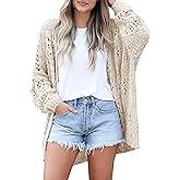 Ermonn Womens Crochet Cardigan Sweater Kimonos Boho Solid Color Oversized Spring Open Front Outwear