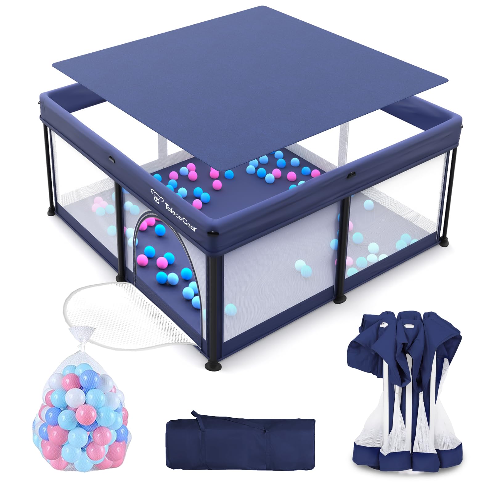 Photo 1 of **It is missing a part, is used, and it is not 100% certain.***Foldable Baby Playpen for Babies and Toddlers, 50x50 Inch Portable Play Yard, Collapsible Play Pen with Mat, Visible Mesh, 50 Ocean Balls, Indoor/Outdoor Baby Fence Activity Center for Home