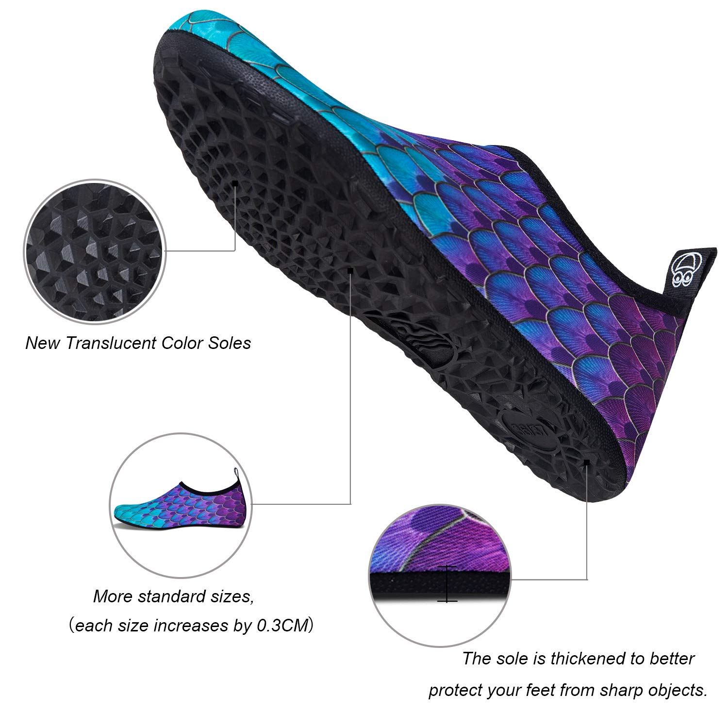 WateLves Water Shoes for Womens Mens Barefoot Quick-Dry Aqua Socks for Beach Swim Surf Yoga Exercise New Translucent Color Soles