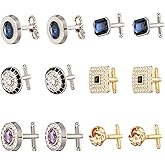 COMNICO 6 Pairs Cufflinks for Men Gorgeous Diamond Crystal Cufflinks Fashion Classic Tone Cuff Links Round Square Rectangle Cuff Links Shirt Studs Formal Business Wedding Gifts for Men
