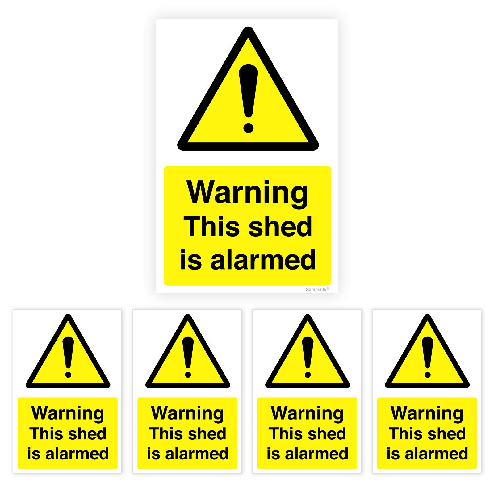 Pack of 5 Shed Alarm Sign Self Adhesive (100 x 150 mm) Waterproof Stickers Shed Alarmed Sticker