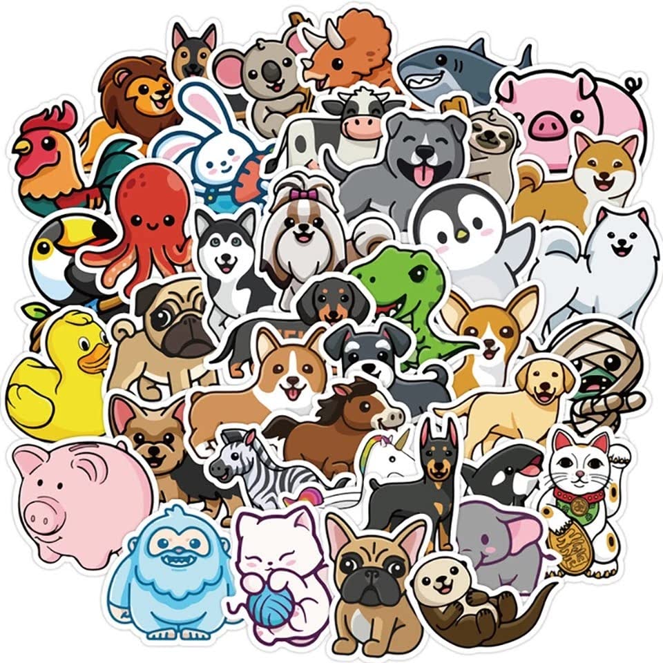 Cute Kawaii Animals Dog Cat Die Cut Stickers Decals for Laptops Phones Cases Walls Luggage Books Water Bottles - 50pcs Stickers