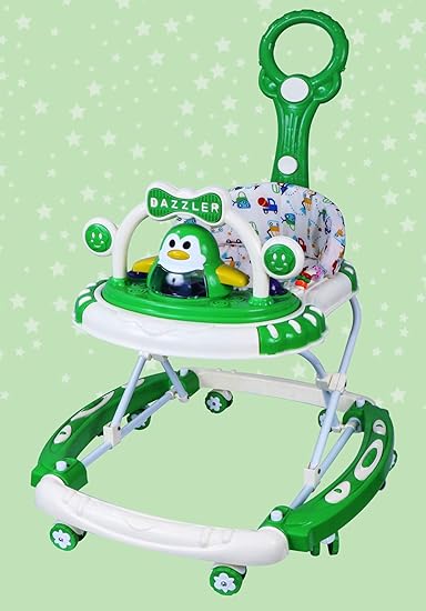 Amardeep Baby Walker with Light and Music, Adjustable Height,Rocker,Stopper,Push Handle Bar,Fun Toys and Activities for Babies and Child-Green