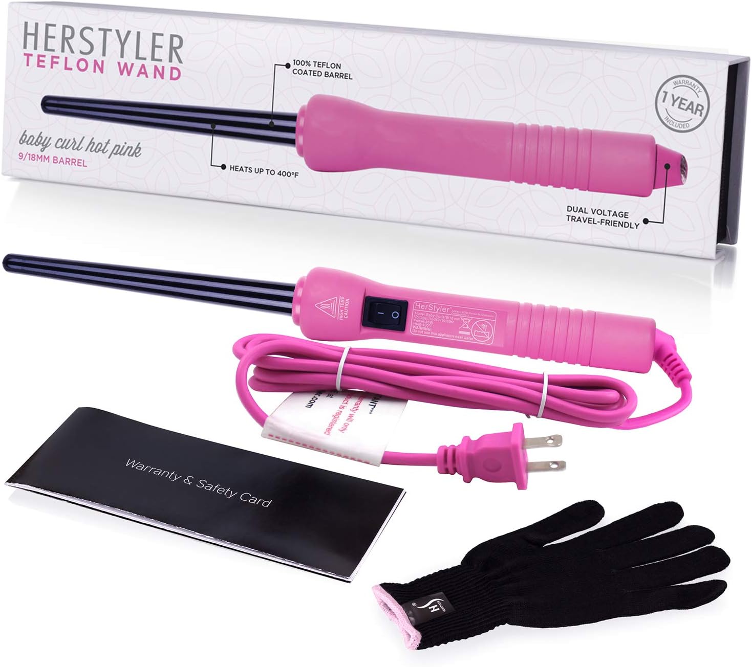 Herstyler Baby Curls Mini Curling Iron | Tapered 1/2 to 3/4 Curling Iron | Skinny Curling Wand for Queens Who Want to Be Crowned in Curls | 9mm to 13mm Wand with Dual Voltage | Pink