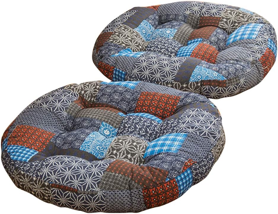 NOVWANG Cotton & Linen Round Floor Pillow Cushion Japanese Style Futon Seat Cushion Thicken Chair Wave Window Pad 21" x 21",Set of 2