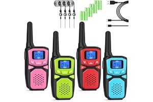 WokTok Kids Adult Suitable Walkie Talkie, Rechargeable, Outdoor Camping Game Toys, Birthday Gift, Suitable for 8-12 3-5 Years Old Boys and Girls 2-Way Long Distance Radio, 4 Packs