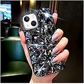 Cavdycidy for iPhone 14 Case for Women,Shiny Luxury Bling Phone Case with 3D Glitter Sparkle Crystal Rhinestone Diamond Gems on Hard Reflective PC Back,Soft TPU Bumper Cover for Girly Girl(Black)