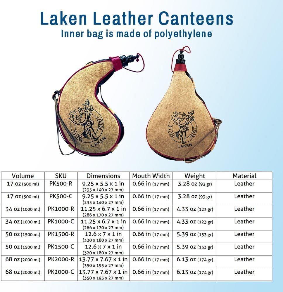LAKEN - Spanish Leather Wine Bota Water Canteen Kidney Shape, Brown and Black - 2 Liter, 2000 ml - Image 4