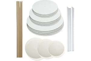 Little Ladle Cake Tier Stacking Kit - 10 Inch, 8 Inch, 6 Inch Cake Boards + Parchment Paper Rounds + Bamboo and Straw Cake Dowels For Tiered Cakes - 125 Pcs