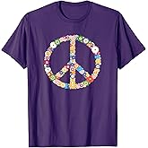 Peace Sign with Flowers Casual Fashion Flower for Women T-Shirt