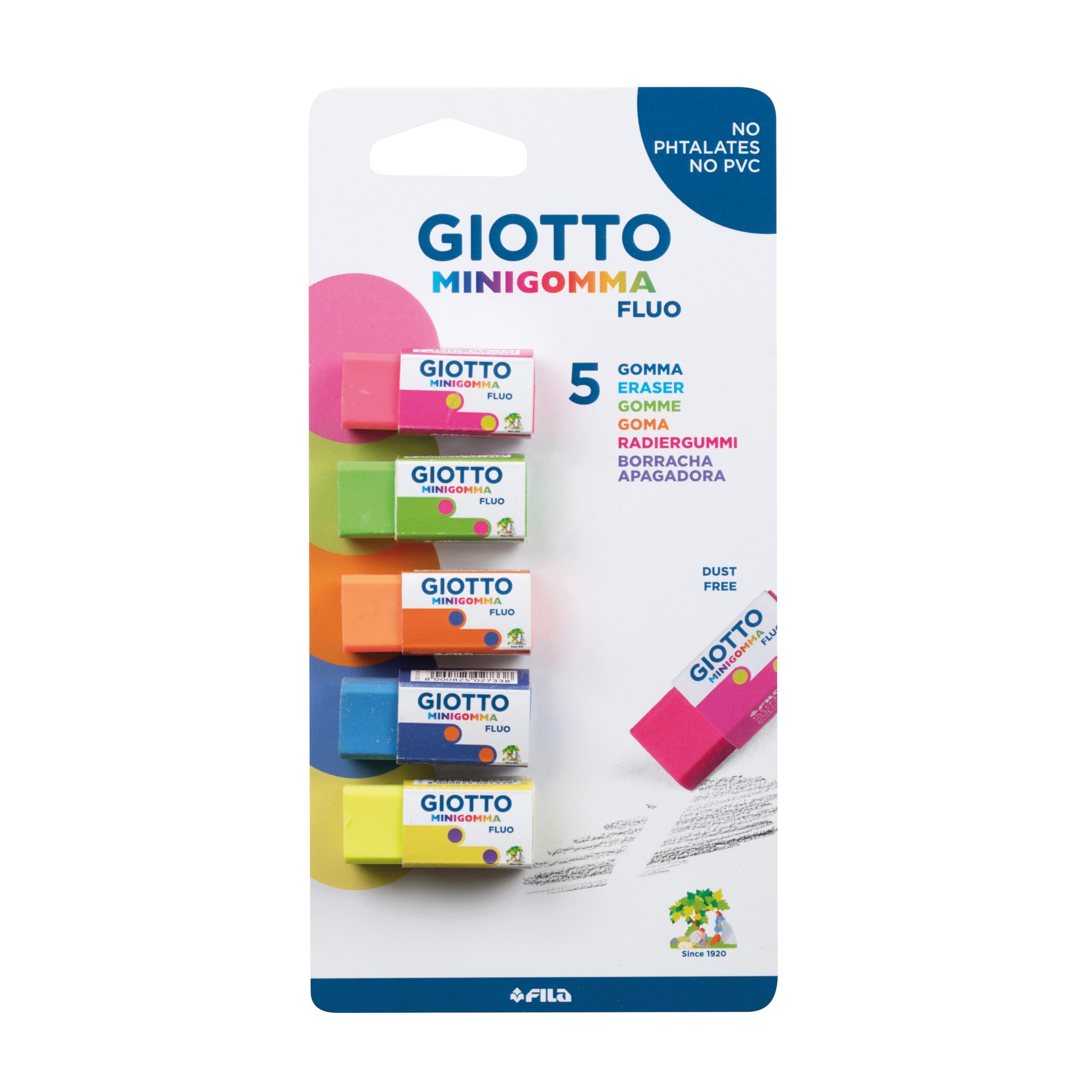 Giotto 025200 Neon Mini Erasers Set of 5
