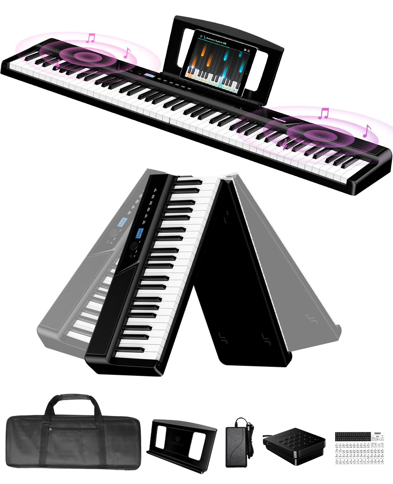 Photo 1 of Weighted Keyboard Piano 88 Keys TERENCE V50 Foldable 88 Key Weighted Keyboard with 2 * 15W Speakers,Touch-Sensitive Panel,Video&Audio Recording, Headphone,MIDI,Pedal Support for Beginners&Pros(Black)