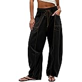 Burtell Summer Casual Wide Leg Pants for Women Drawstring Baggy Barrel Sweatpants High Waist Palazzo Lounge Pant with Pockets