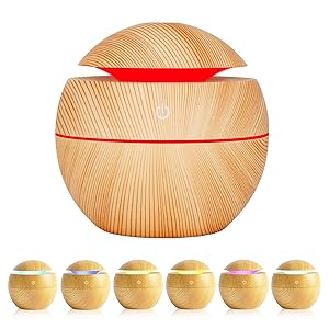 Essential Oil Diffuser,Anguipie 130ML Aromatherapy Diffuser with 7 Colors Lights, Ultrasonic Essential Oil Diffuser for Home Office Room，Light Colored Wood