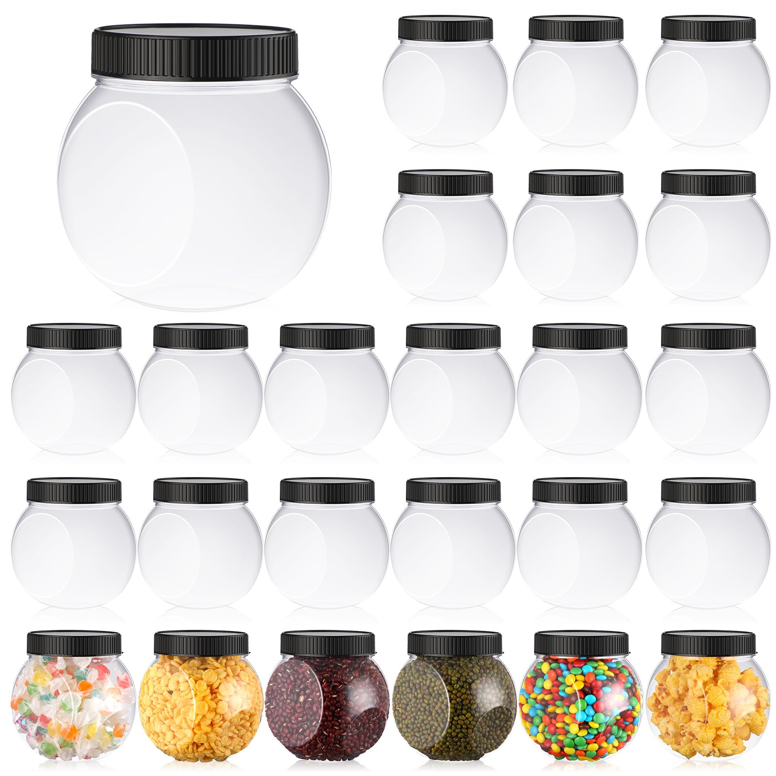 Tradder 24 Pack Plastic Candy Jars with Lids 19 oz Clear Cookie Jar ...