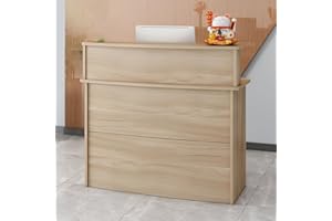Front Desk Reception Counter With Drawer for Office, Hotel, Flower and Clothing Store (Natural, Small)