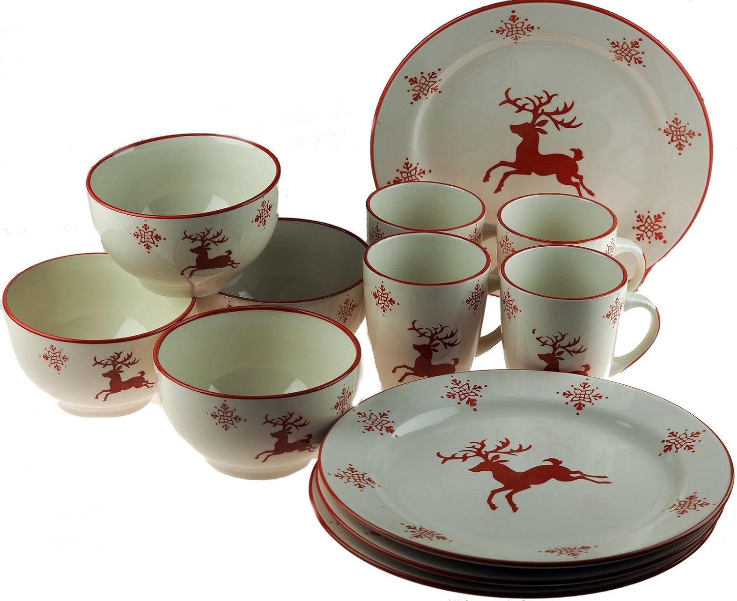 Complete 12 Piece Ceramic Christmas Crockery Table Set Red Reindeer Amazon.co.uk Kitchen & Home