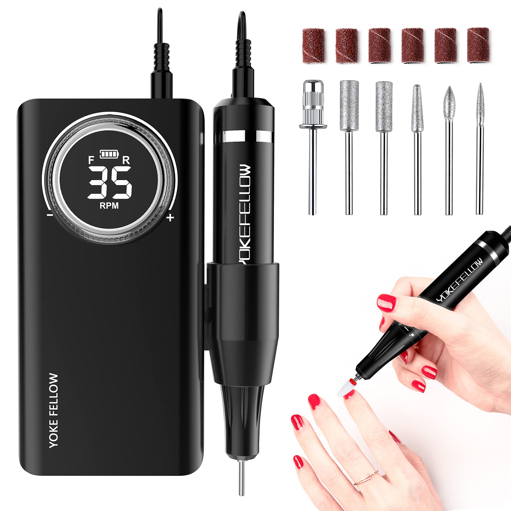 Yokefellow 4000RPM Nail Drill Machine - Electric Nail Drills for Acrylic Nails Professional with 12 Drill Bits for Electric Nail File Manicure Pedicure Home Use (Black-B)