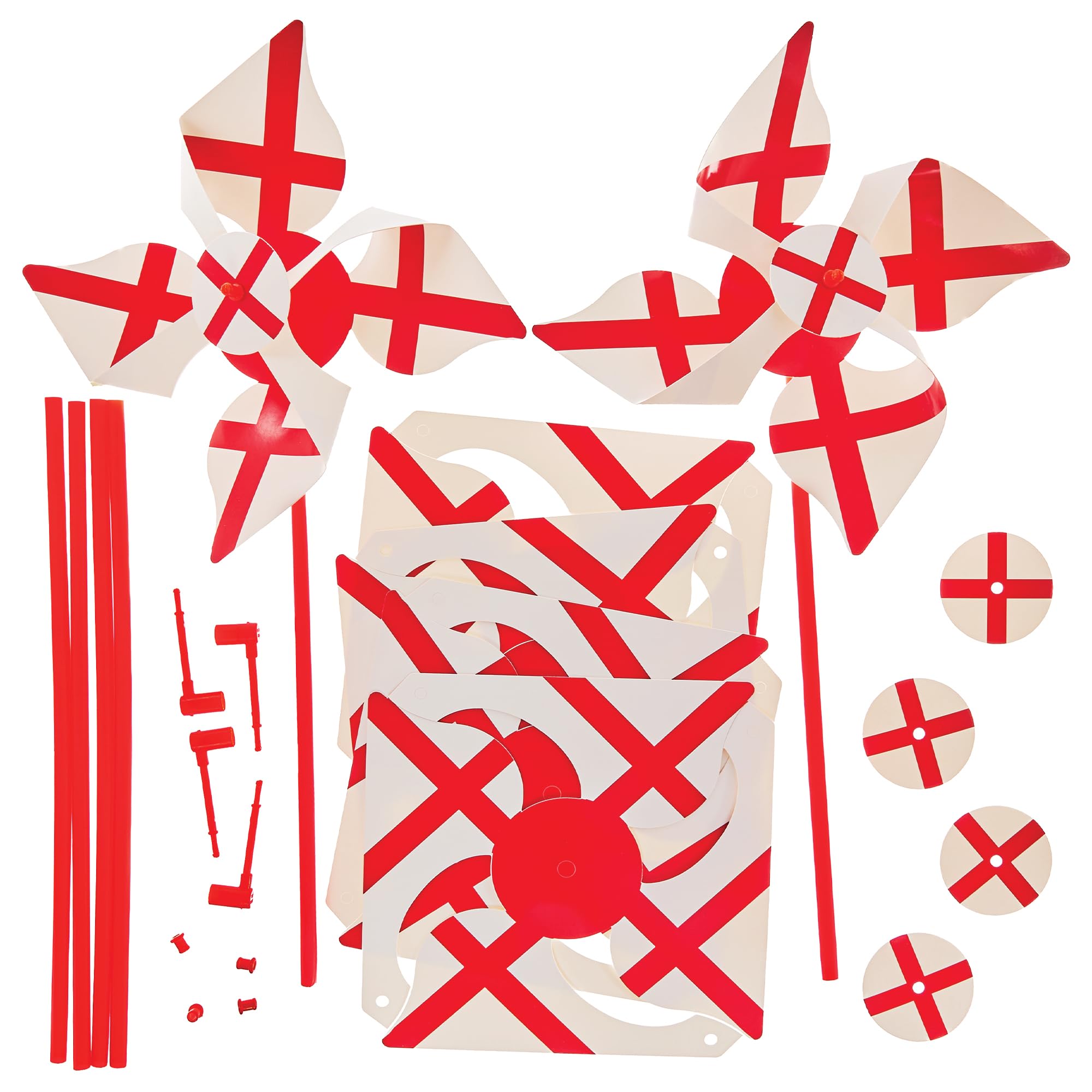 Baker Ross FX983 England Flag Windmill Kits - Pack of 6, St Georges Day Craft Kits for Kids