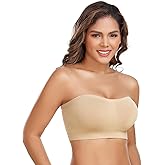 Curyon Women's Strapless Bra Non-Slip Silicone Bandeau Removable Pads Wireless Tube Bra with Two Shoulder Straps